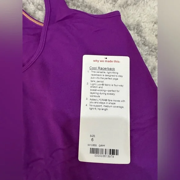 lululemon Purple Cool Racerback Tank - Picture 3 of 4